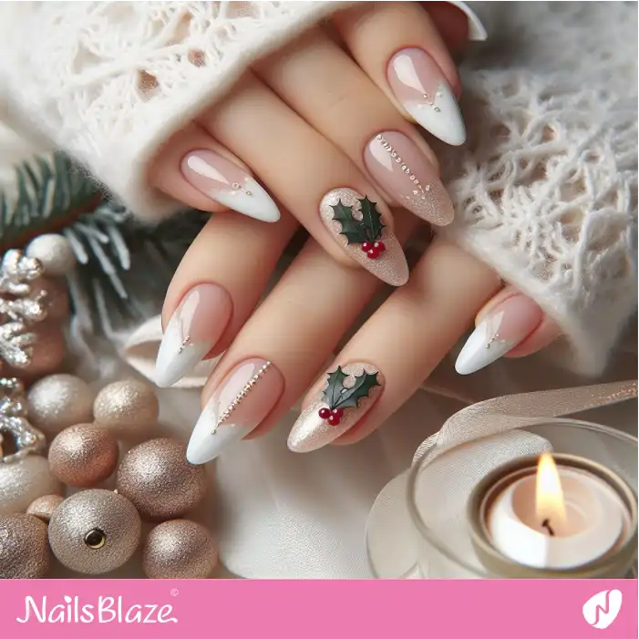Classy Holly Leaf French Nails | Nature-inspired Nails - NB1638